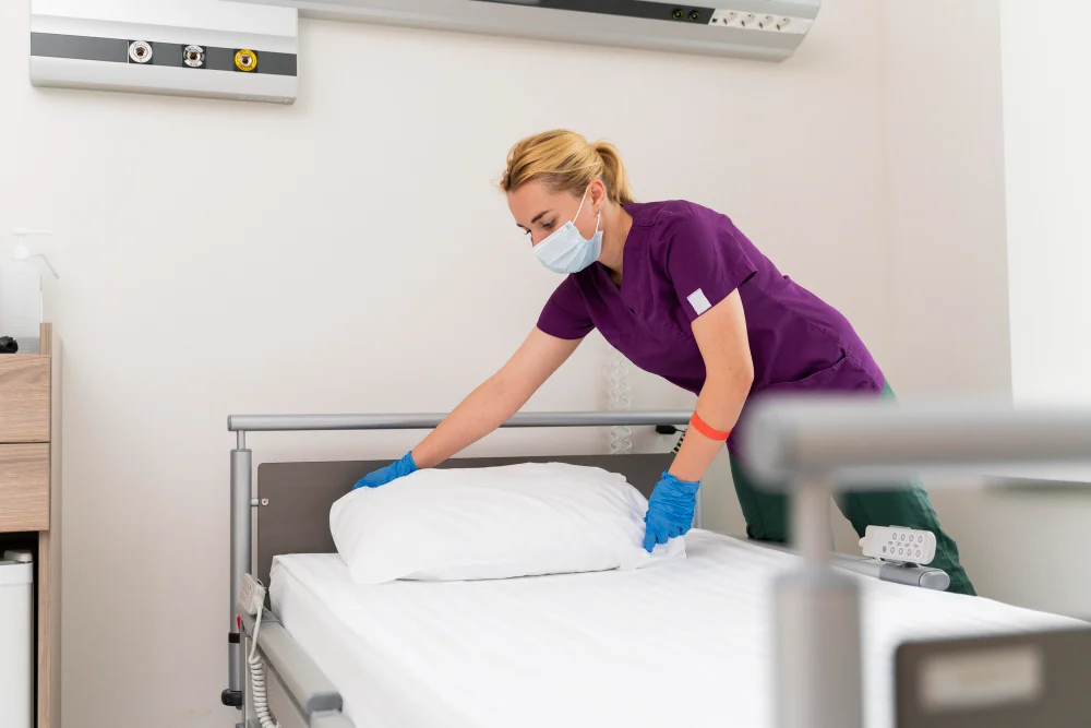 Spotlessly sanitised medical clinic waiting room and consultation facility