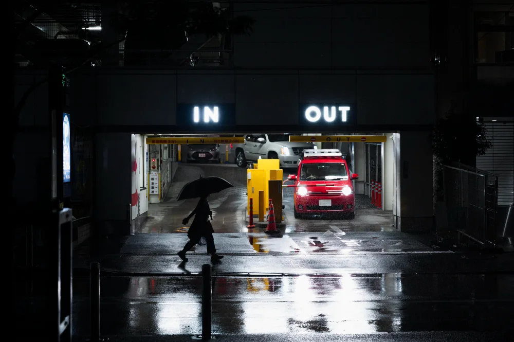 Spacious and clean underground multi-level car park with spotless concrete surfaces