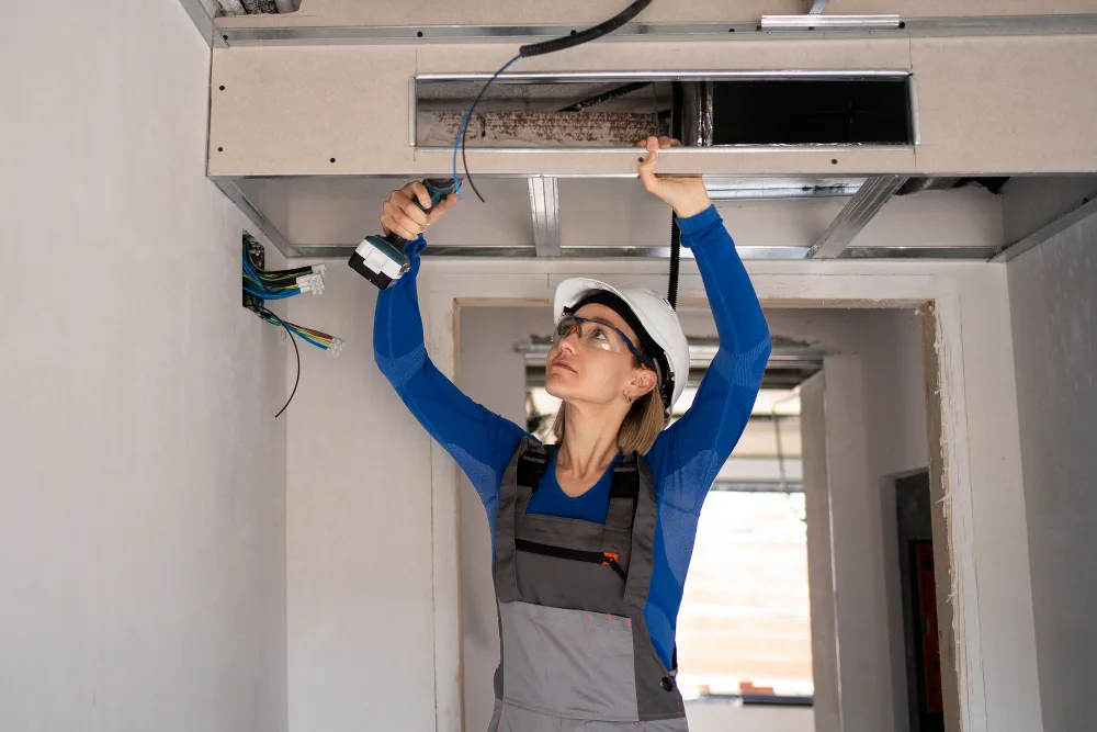 Clean modern ducted heating and cooling air vent on ceiling delivering fresh air across Melbourne property