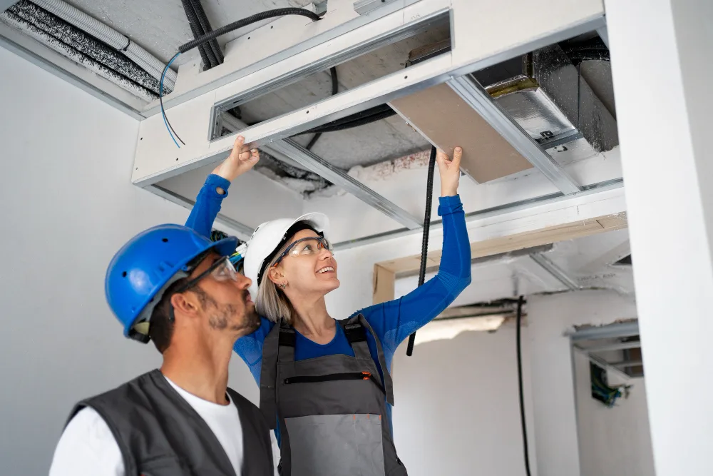 Ducted ventilation and air conditioning system being serviced for pristine indoor air